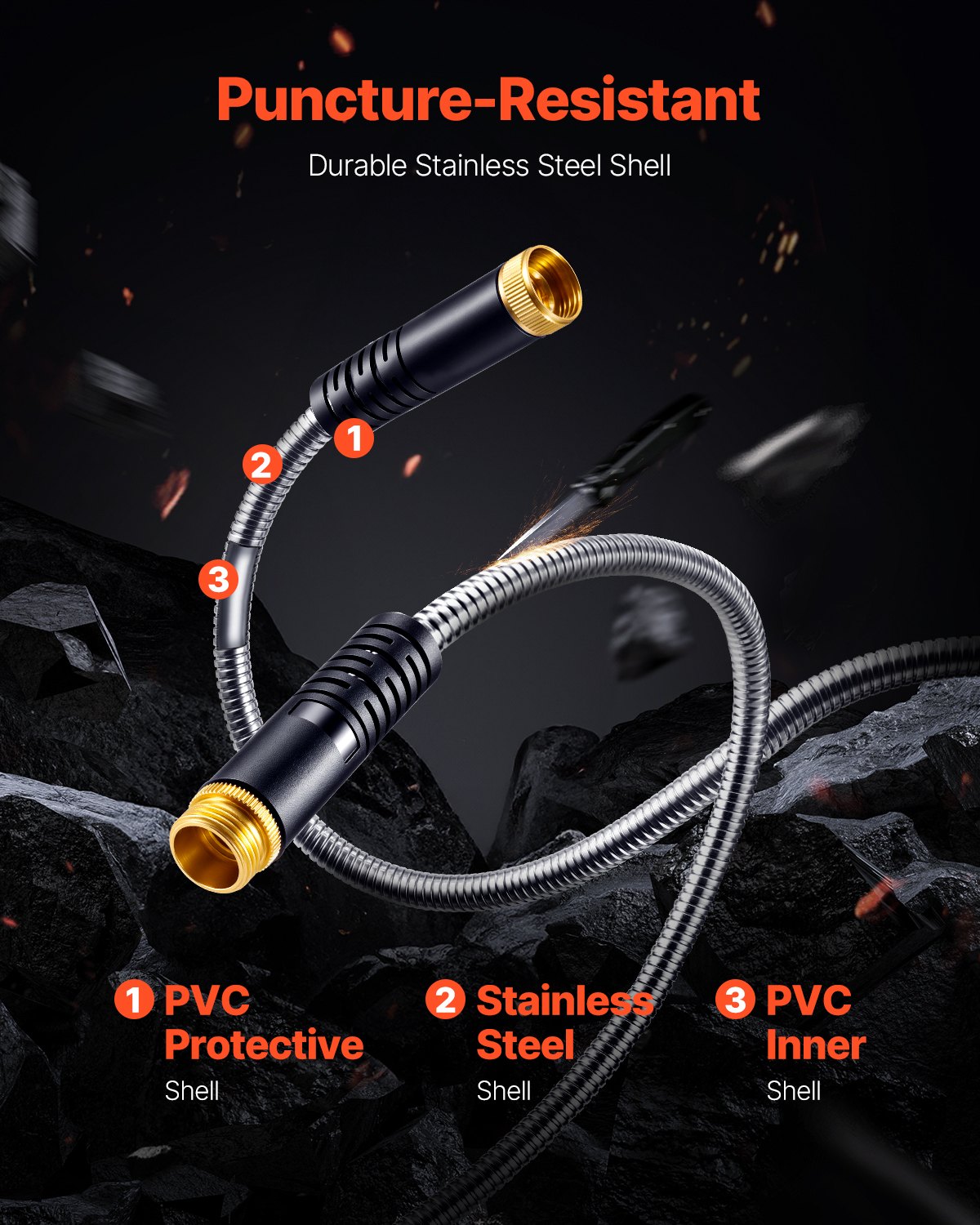 150ft Metal Garden Hose Stainless Steel Water Hose Lightweight No Kink