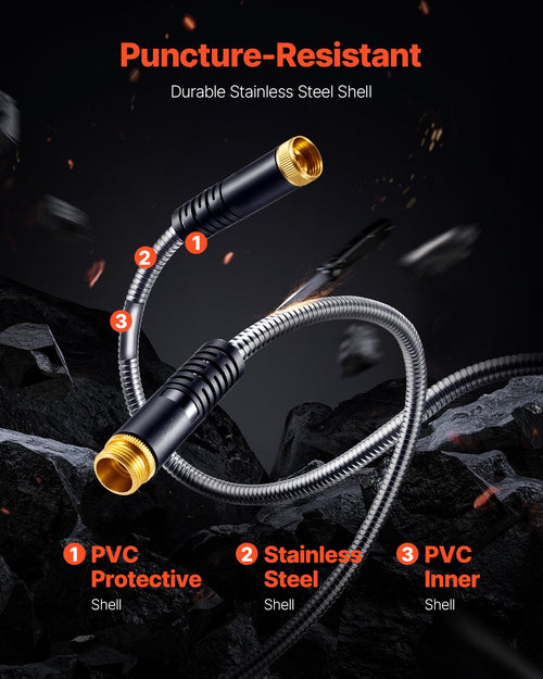 150ft Metal Garden Hose Stainless Steel Water Hose Lightweight No Kink