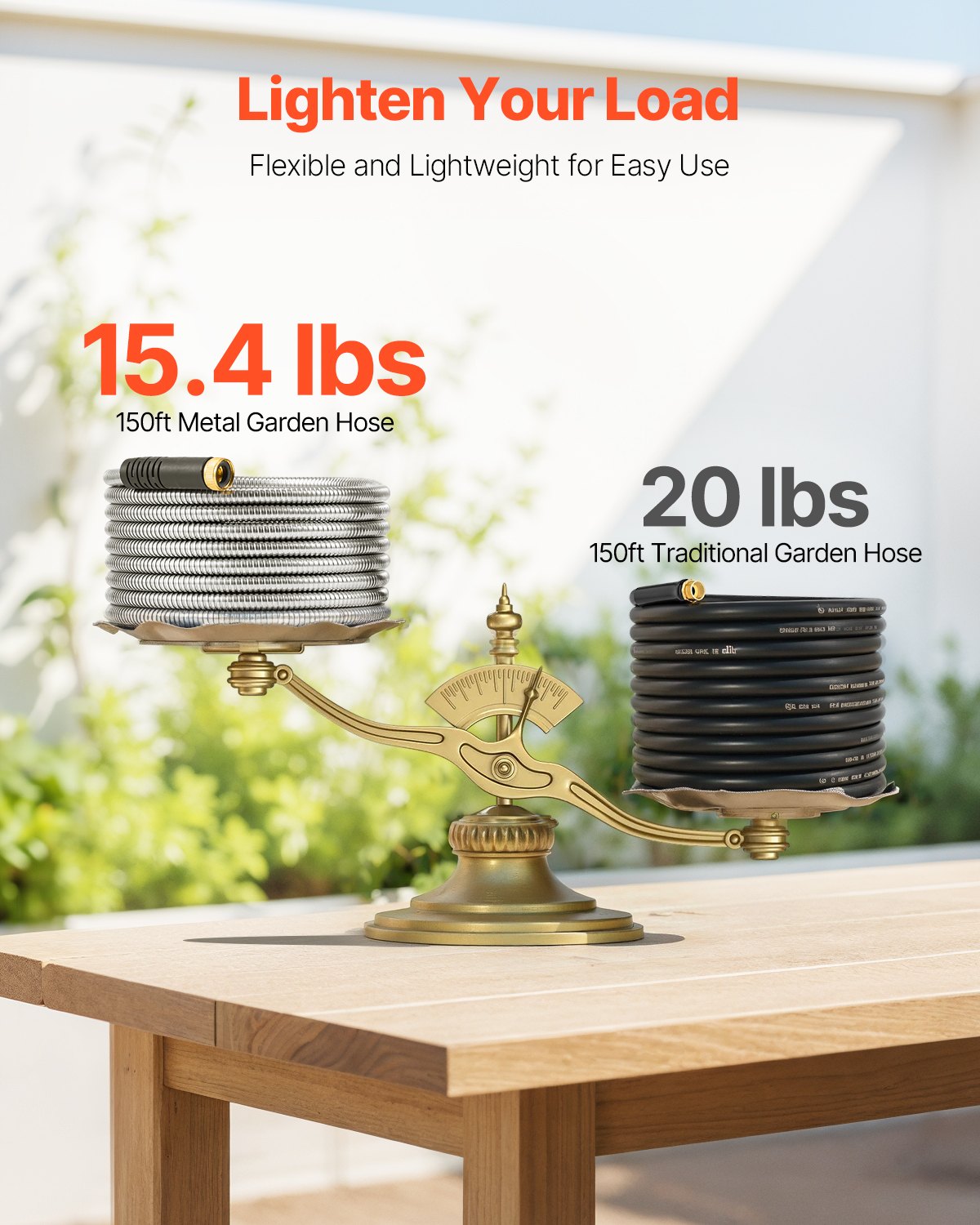 150ft Metal Garden Hose Stainless Steel Water Hose Lightweight No Kink