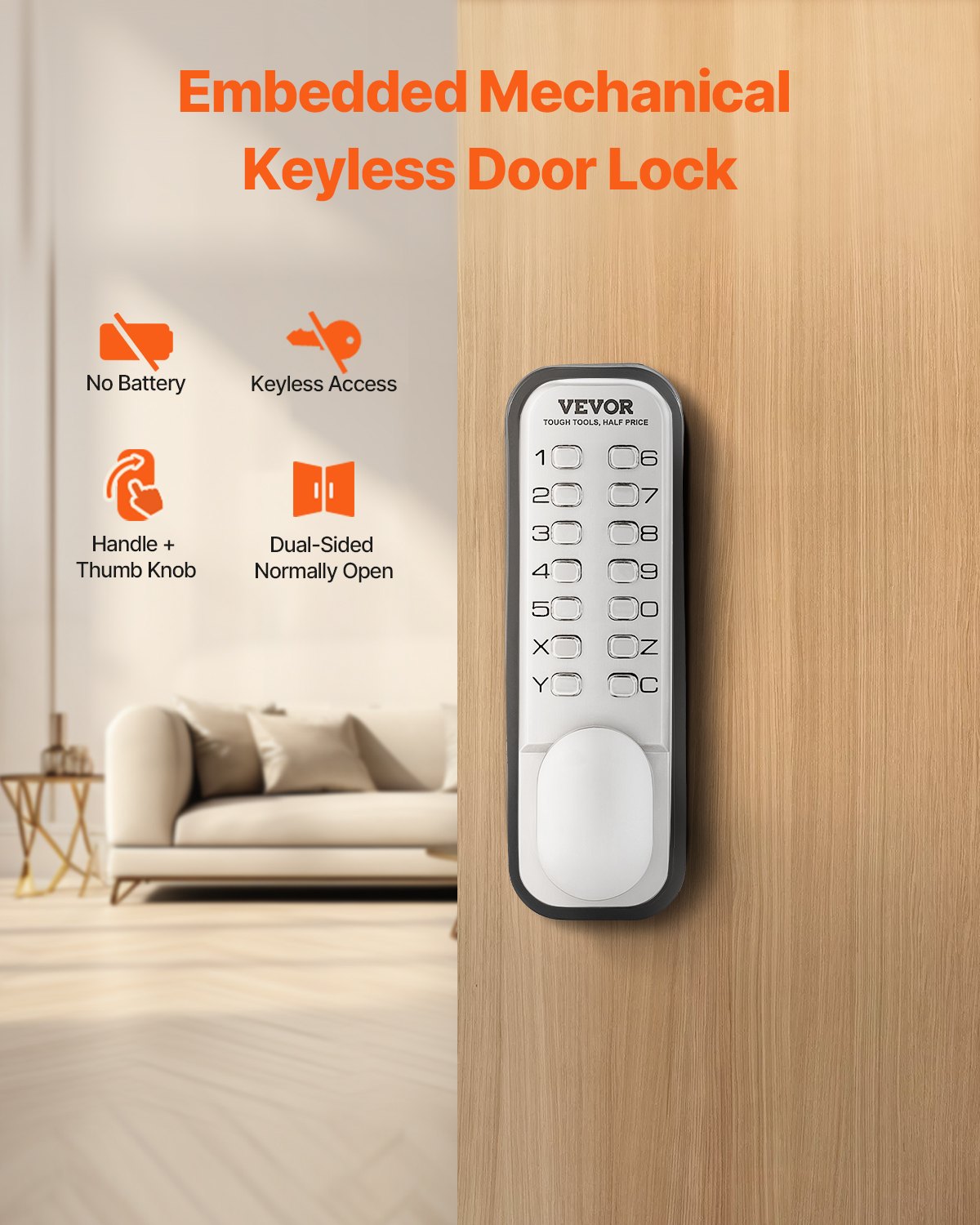 Mechanical Keyless Entry Door Lock, 14 Key Mechanical Door Lock, Mechanical Keypad Door Knob, Single-Side Stainless Steel Waterproof Keyless Gate Lock, For Home Office Outdoor Fence Garage Yard